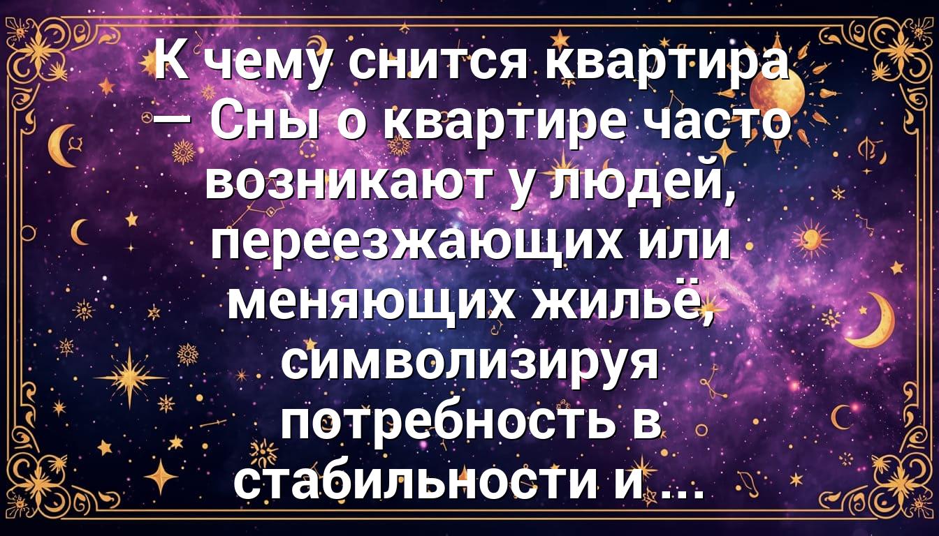 К чему снится квартира — Сны о квартире часто возникают у людей, переезжающих или меняющих жильё, символизируя потребность в стабильности и ...
