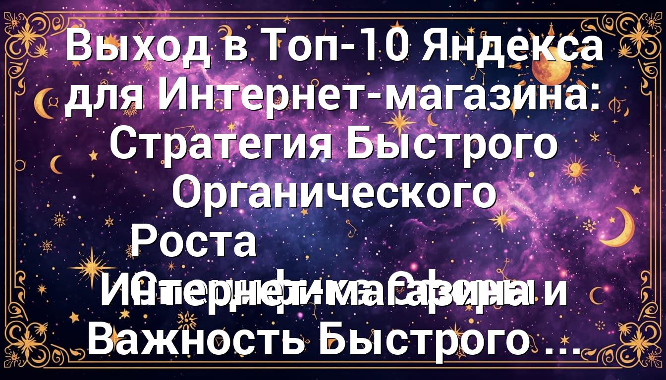 Выход в Топ-10 Яндекса для Интернет-магазина: Стратегия Быстрого Органического Роста Специфика Сферы Интернет-магазина и Важность Быстрого ...
