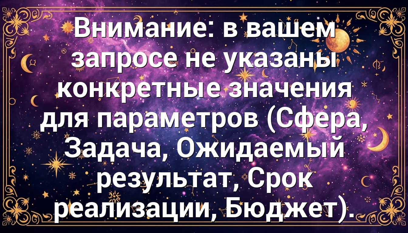 Внимание: в вашем запросе не указаны конкретные значения для параметров (Сфера, Задача, Ожидаемый результат, Срок реализации, Бюджет).