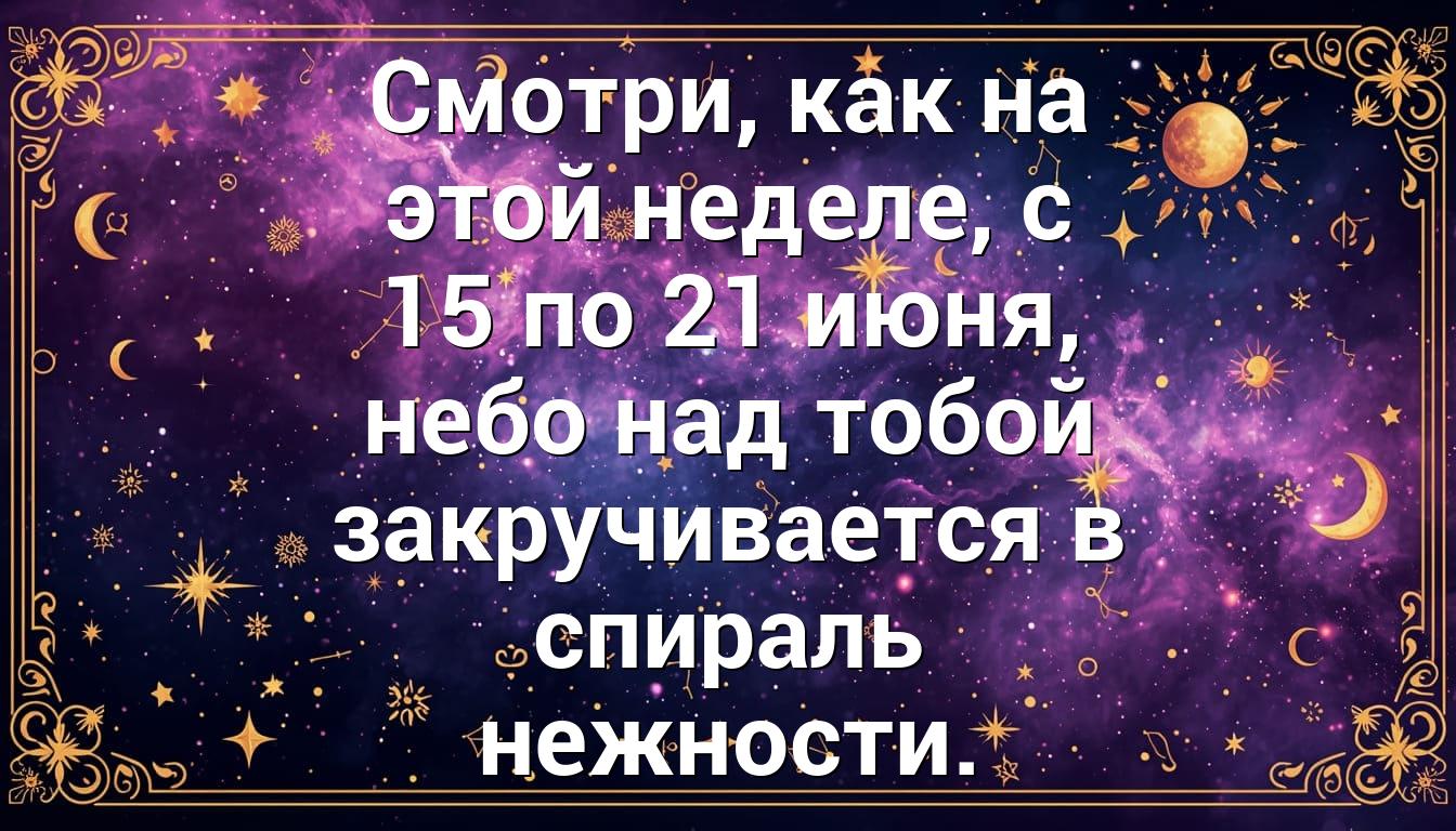 Смотри, как на этой неделе, с 15 по 21 июня, небо над тобой закручивается в спираль нежности.